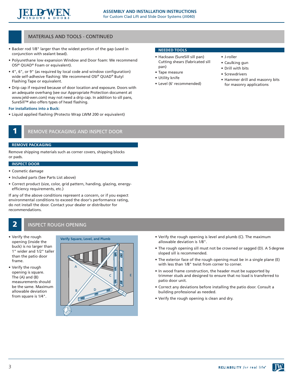 JELD-WEN JII040 Custom Clad Lift and Slide Door Systems User Manual | Page 3 / 8