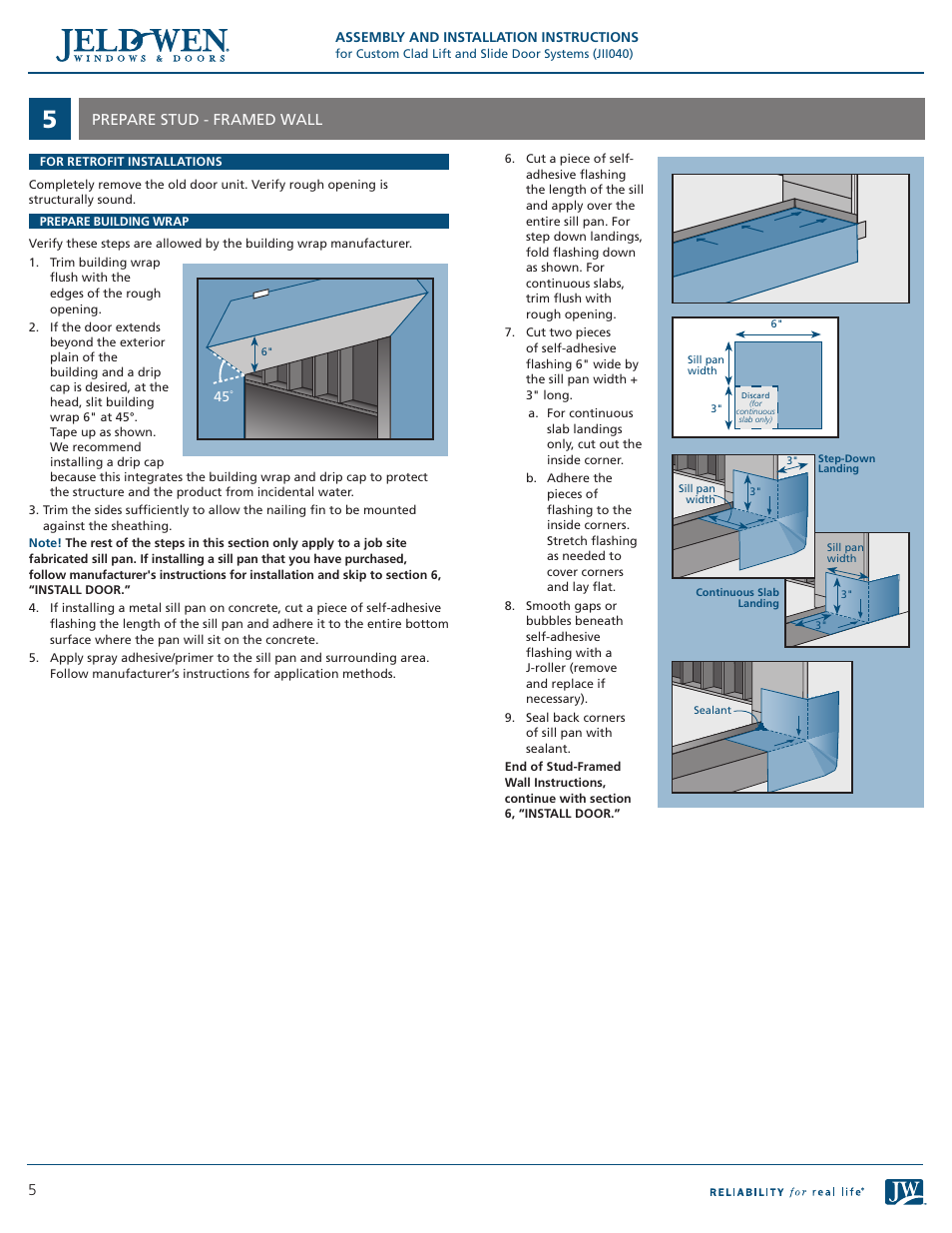 Prepare stud - framed wall | JELD-WEN JII040 Custom Clad Lift and Slide Door Systems User Manual | Page 5 / 8