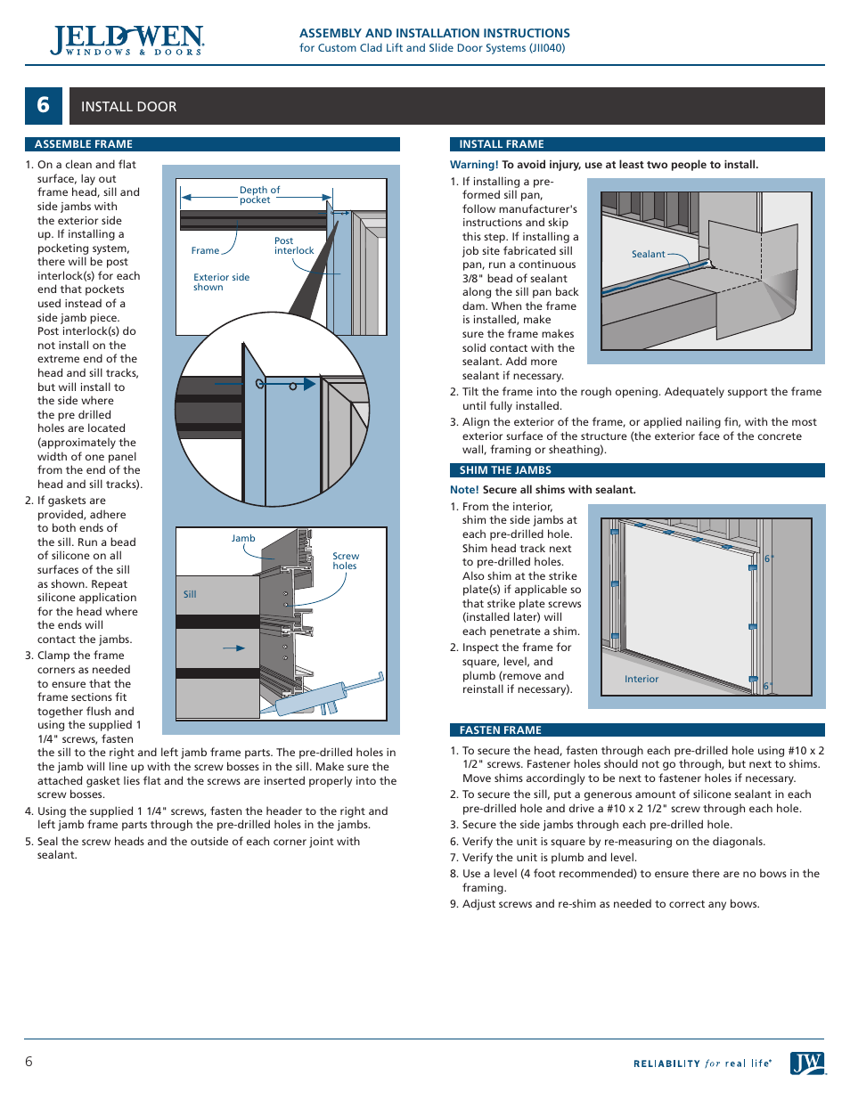 JELD-WEN JII040 Custom Clad Lift and Slide Door Systems User Manual | Page 6 / 8