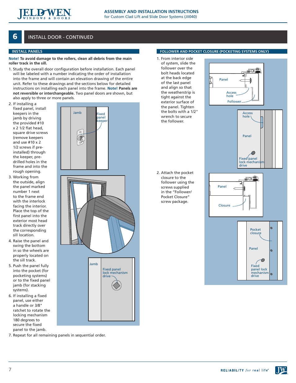 Install door - continued | JELD-WEN JII040 Custom Clad Lift and Slide Door Systems User Manual | Page 7 / 8