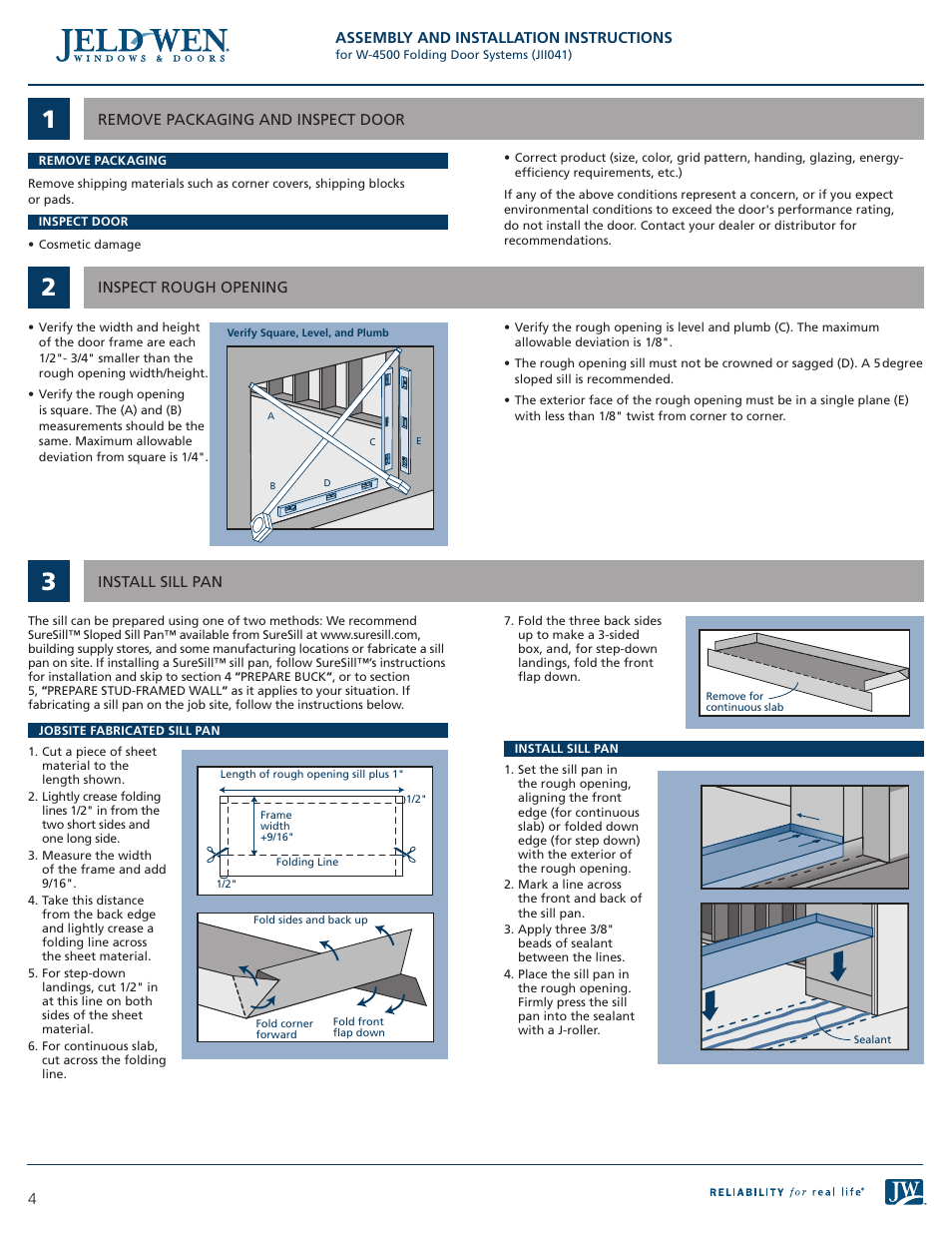 JELD-WEN JII041 W-4500 Folding Door Systems User Manual | Page 4 / 10