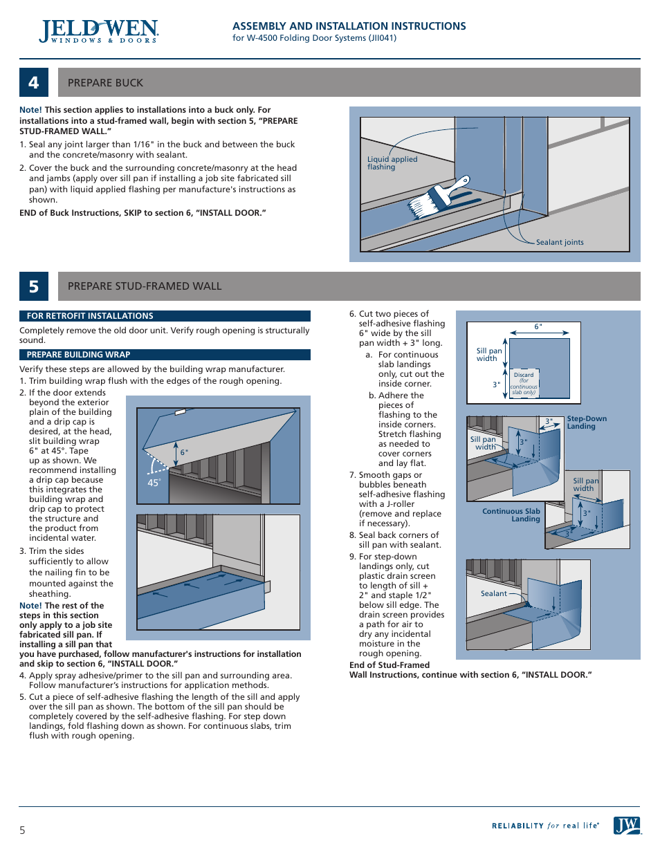 JELD-WEN JII041 W-4500 Folding Door Systems User Manual | Page 5 / 10