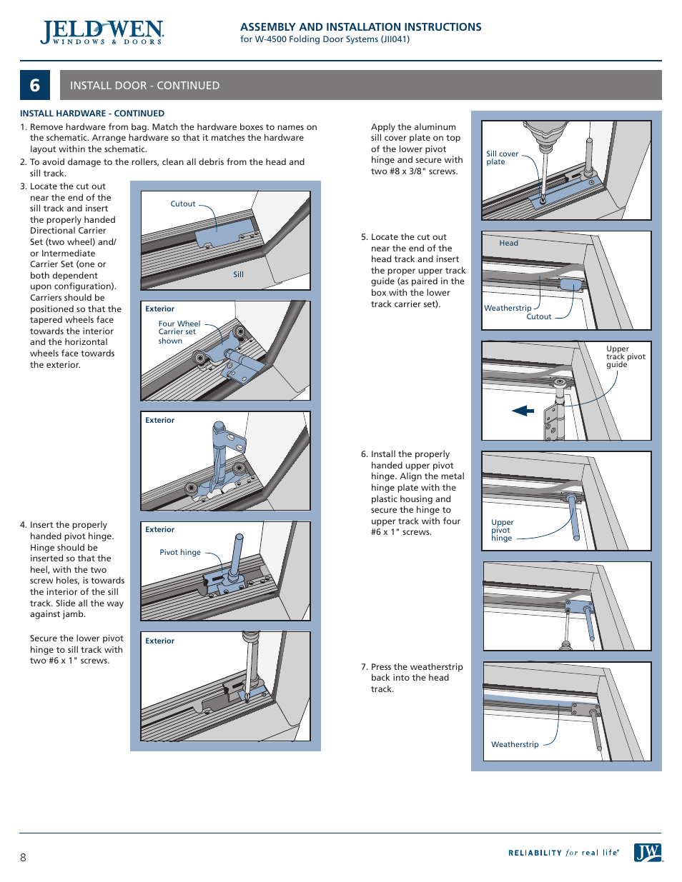 8install door - continued, Assembly and installation instructions | JELD-WEN JII041 W-4500 Folding Door Systems User Manual | Page 8 / 10