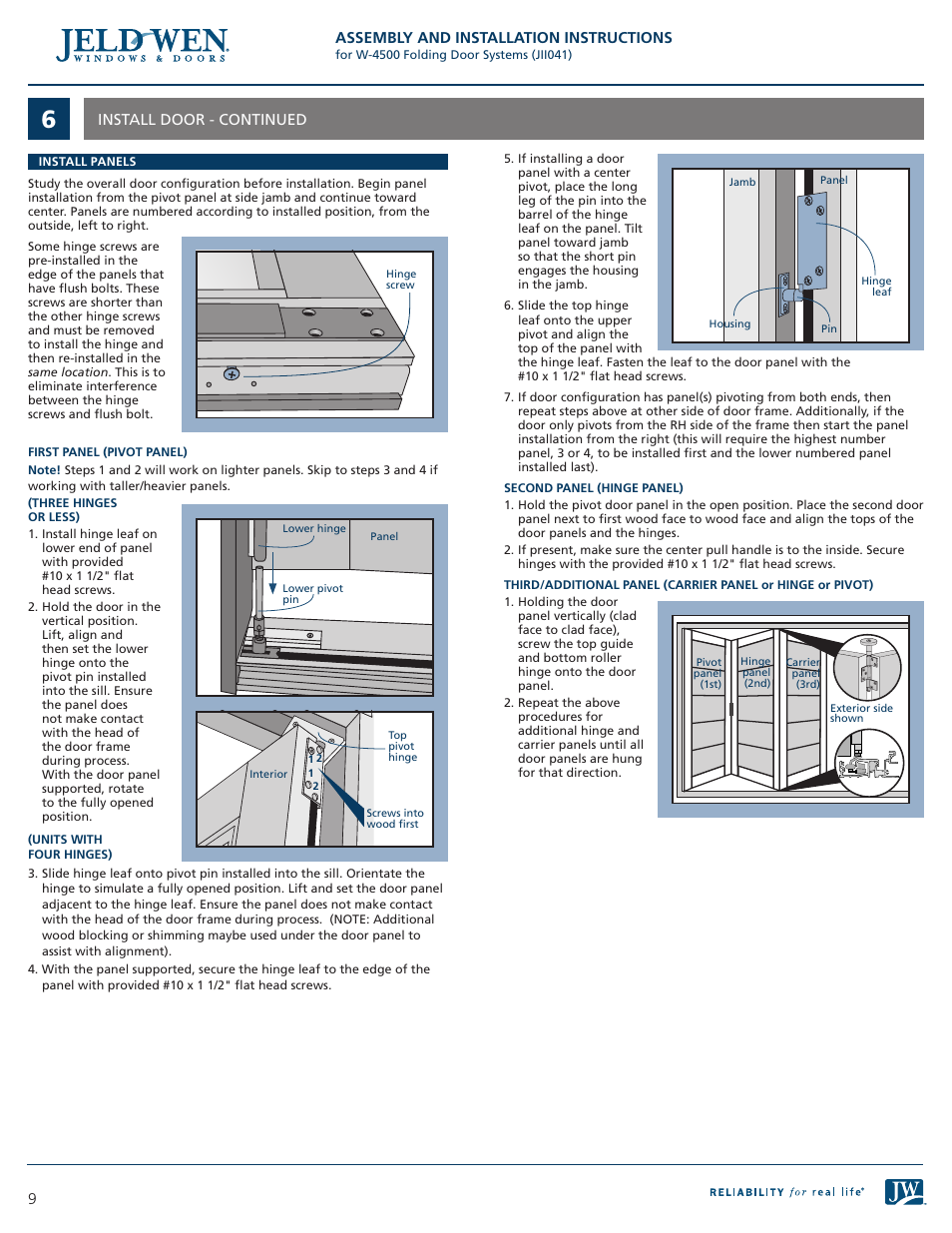JELD-WEN JII041 W-4500 Folding Door Systems User Manual | Page 9 / 10