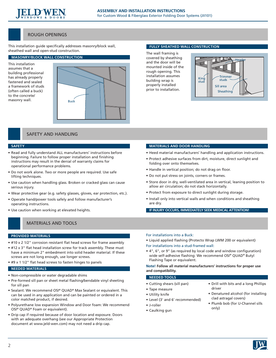 JELD-WEN JII101 Custom Wood & Fiberglass Exterior Folding Door Systems User Manual | Page 2 / 8