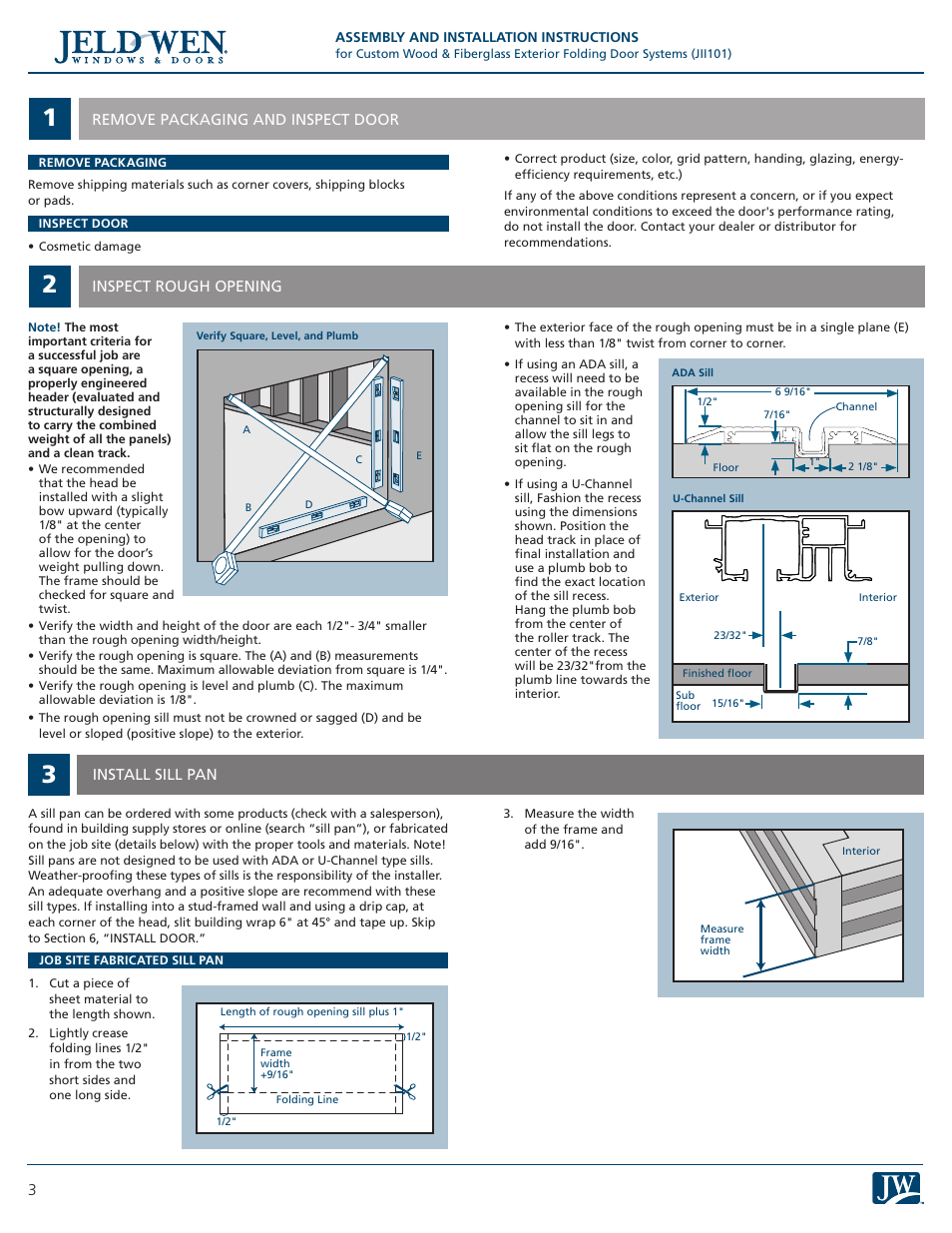 JELD-WEN JII101 Custom Wood & Fiberglass Exterior Folding Door Systems User Manual | Page 3 / 8