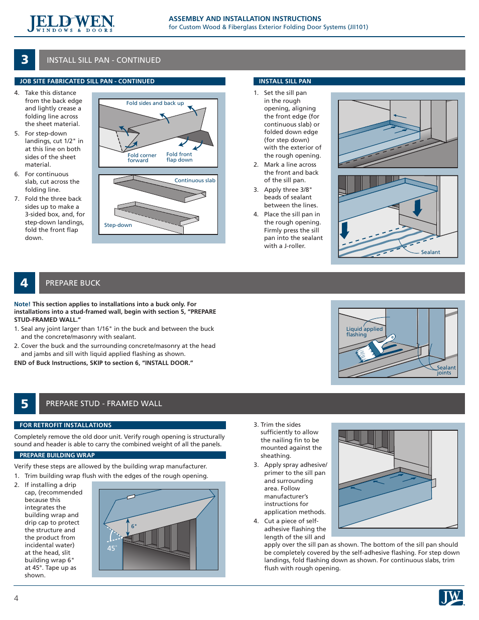 JELD-WEN JII101 Custom Wood & Fiberglass Exterior Folding Door Systems User Manual | Page 4 / 8