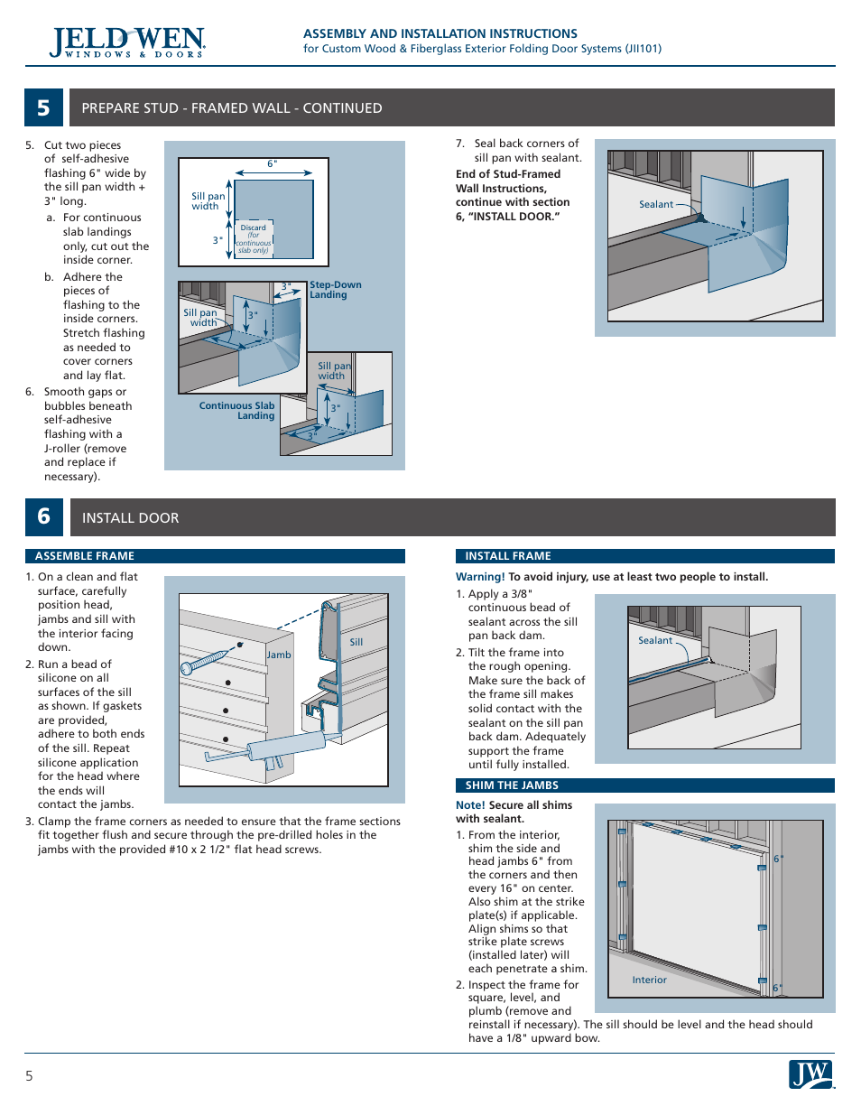 JELD-WEN JII101 Custom Wood & Fiberglass Exterior Folding Door Systems User Manual | Page 5 / 8