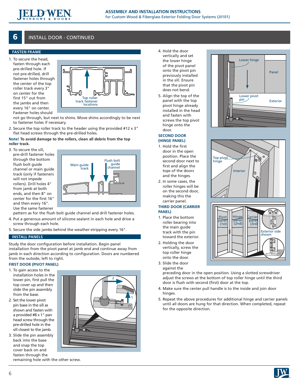 Install door - continued | JELD-WEN JII101 Custom Wood & Fiberglass Exterior Folding Door Systems User Manual | Page 6 / 8