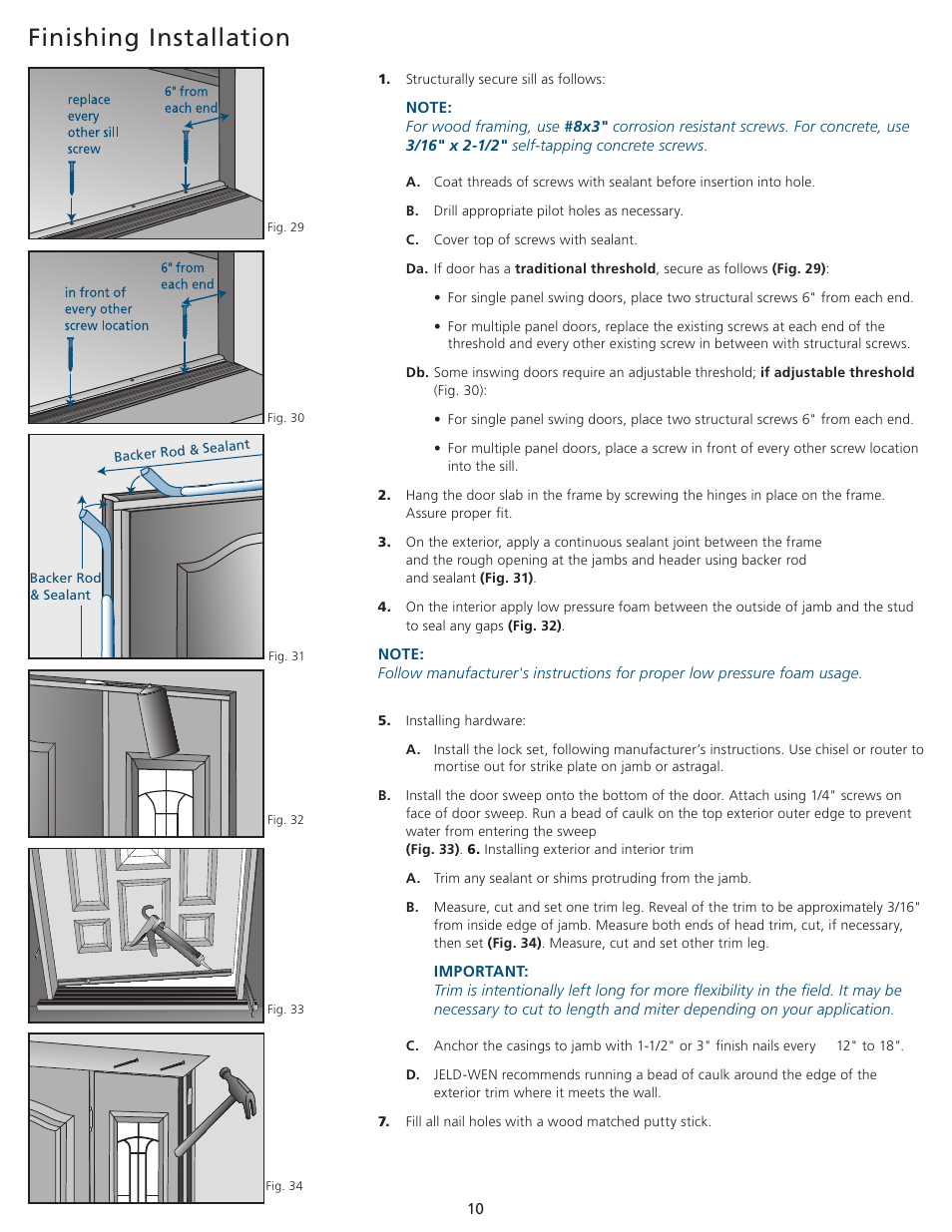 Finishing installation | JELD-WEN JII100 Custom Wood and Fiberglass Door Systems User Manual | Page 10 / 12