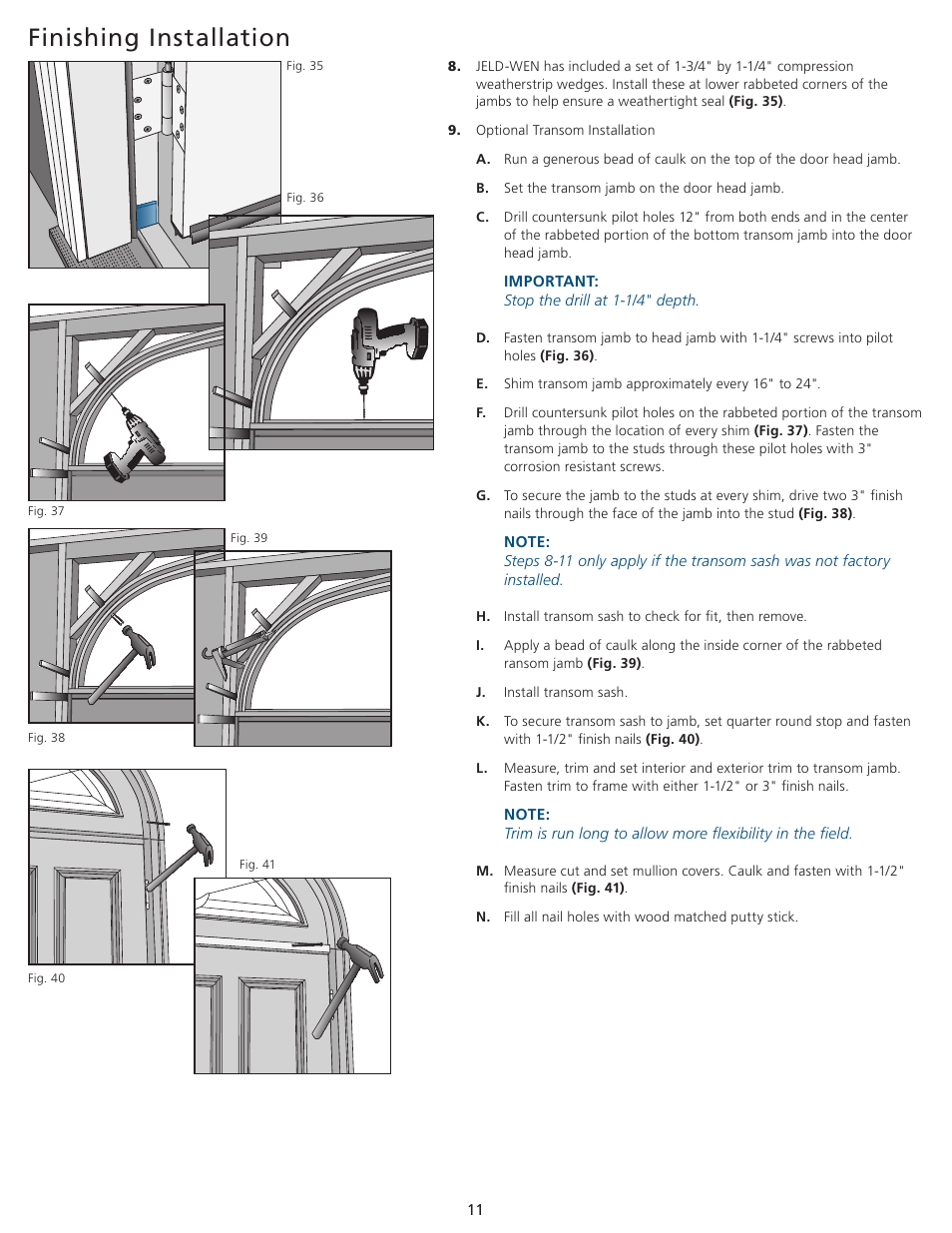 Finishing installation | JELD-WEN JII100 Custom Wood and Fiberglass Door Systems User Manual | Page 11 / 12
