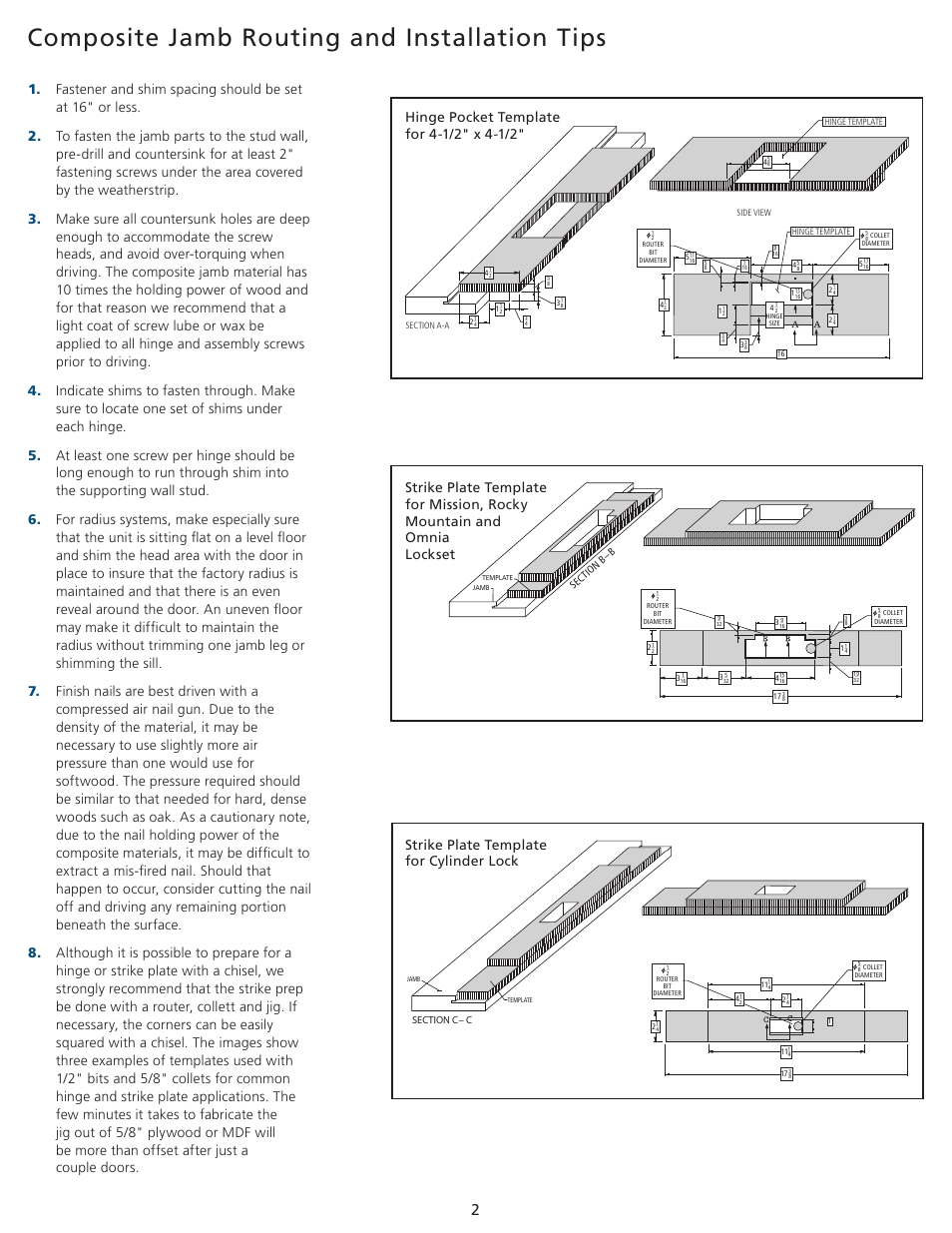 Composite jamb routing and installation tips | JELD-WEN JII100 Custom Wood and Fiberglass Door Systems User Manual | Page 2 / 12