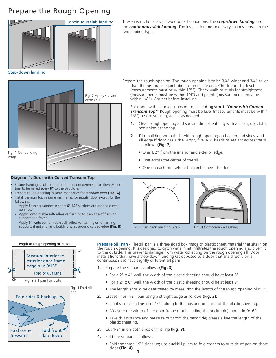 Prepare the rough opening | JELD-WEN JII100 Custom Wood and Fiberglass Door Systems User Manual | Page 4 / 12