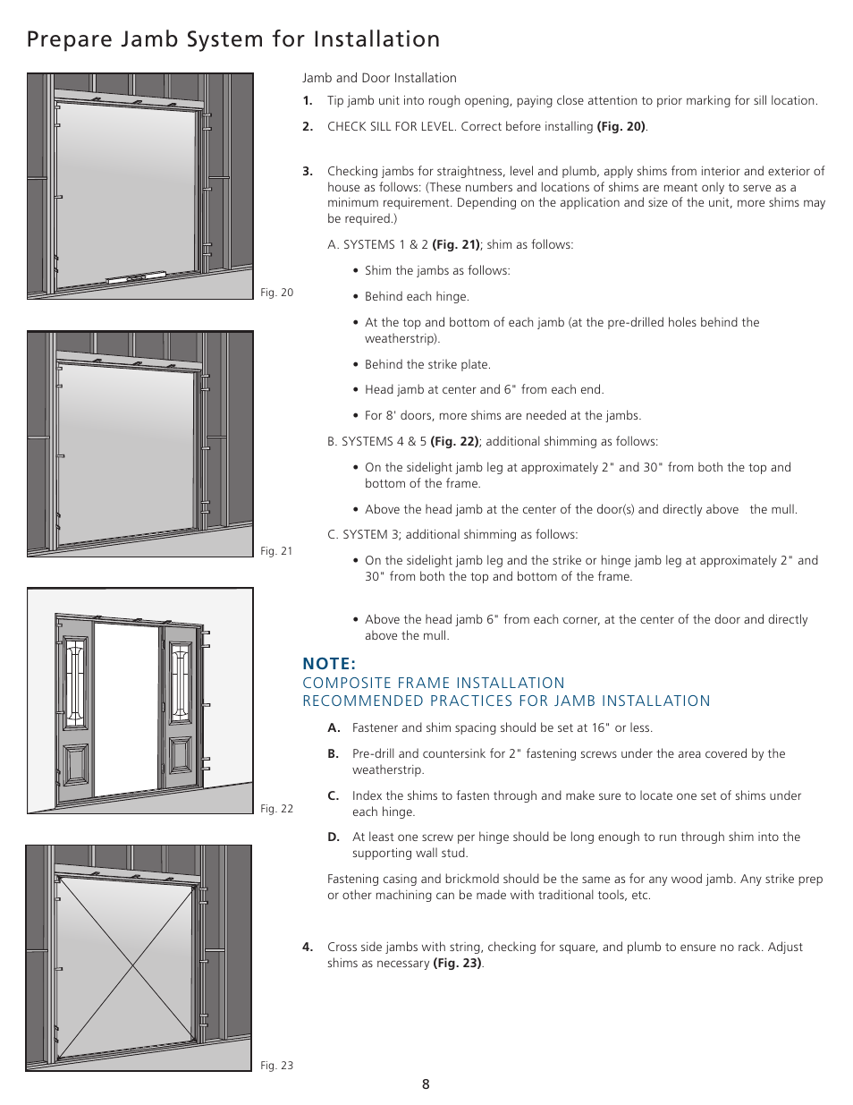 Prepare jamb system for installation | JELD-WEN JII100 Custom Wood and Fiberglass Door Systems User Manual | Page 8 / 12