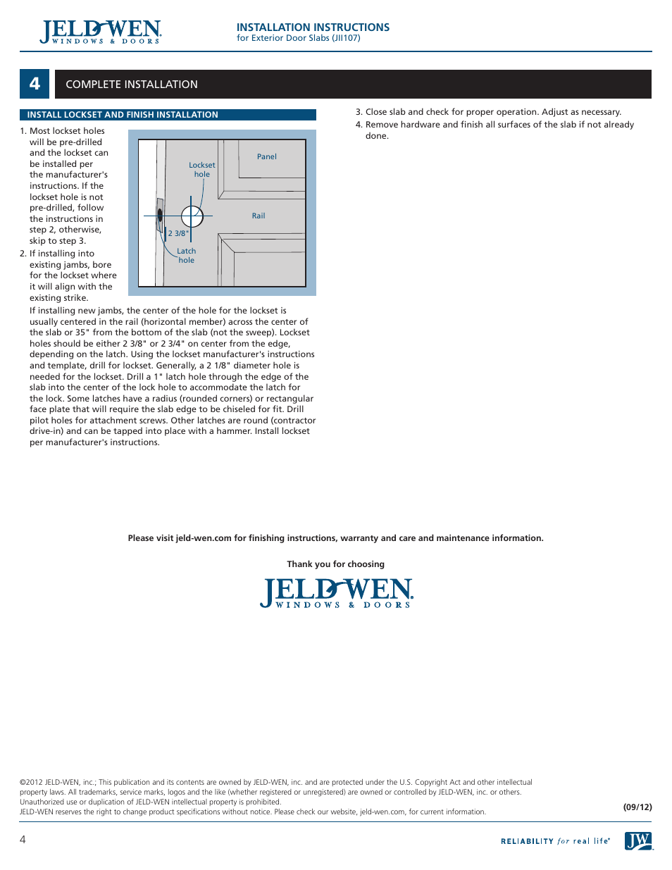 JELD-WEN JII107 Exterior Door Slabs User Manual | Page 4 / 4