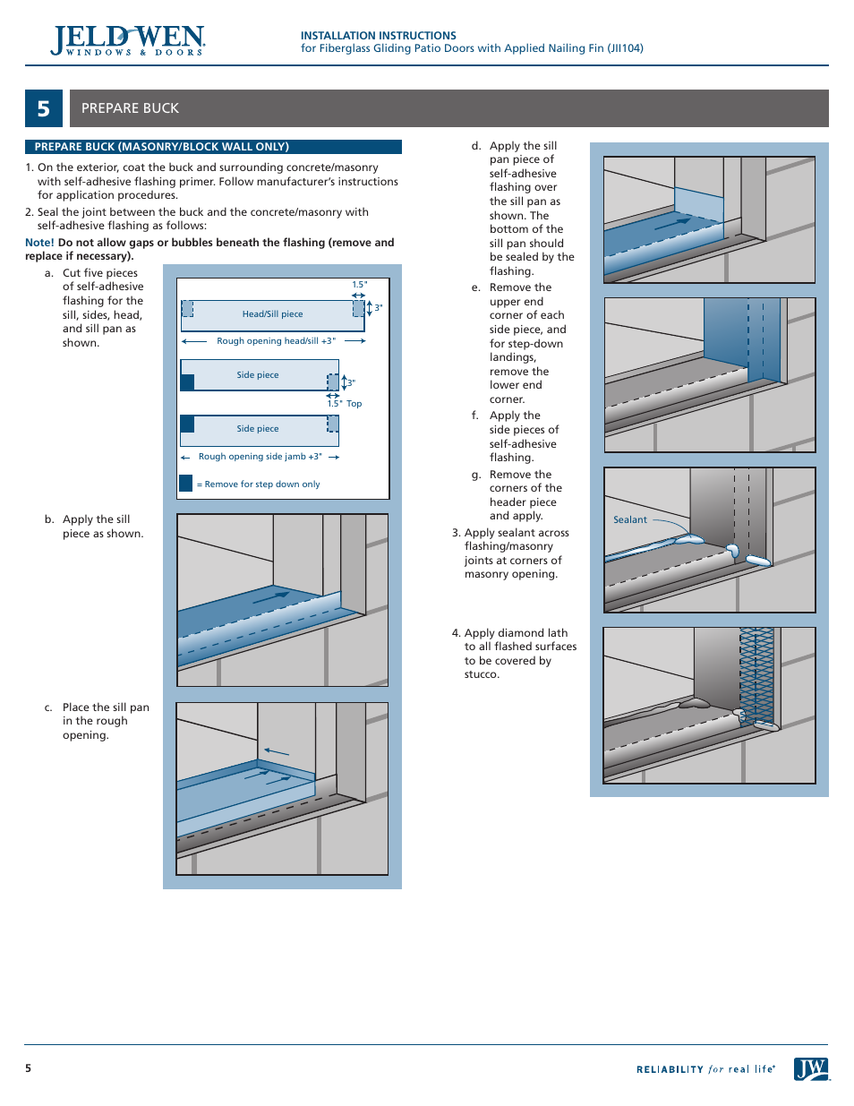 JELD-WEN JII104 Fiberglass Gliding Patio Doors with Applied Nailing Fin User Manual | Page 5 / 8