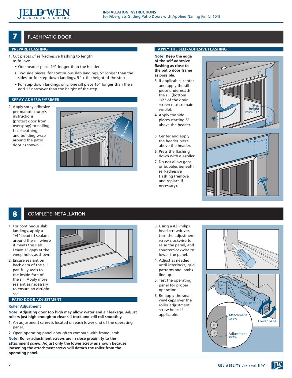 JELD-WEN JII104 Fiberglass Gliding Patio Doors with Applied Nailing Fin User Manual | Page 7 / 8