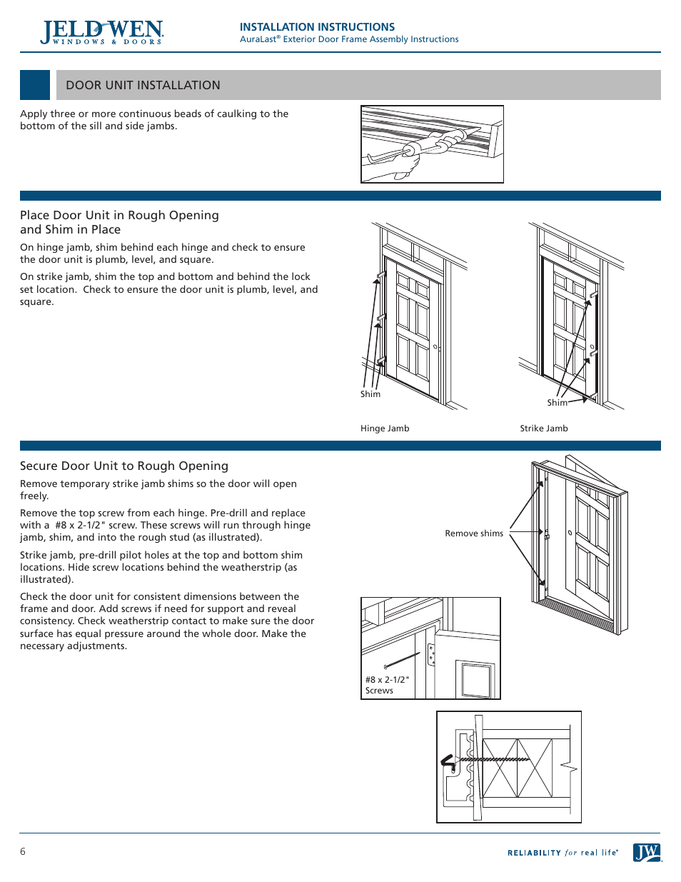 JELD-WEN AuraLast Exterior Door Frame User Manual | Page 6 / 7