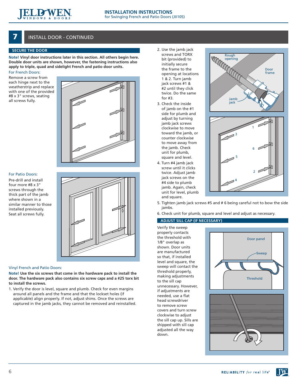 JELD-WEN JII105 Swinging French and Patio Doors User Manual | Page 6 / 9