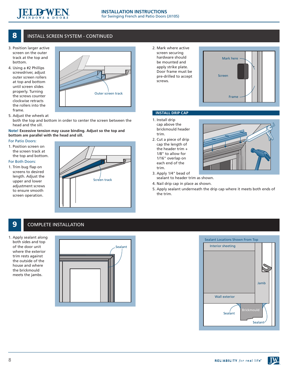 Finishing | JELD-WEN JII105 Swinging French and Patio Doors User Manual | Page 8 / 9