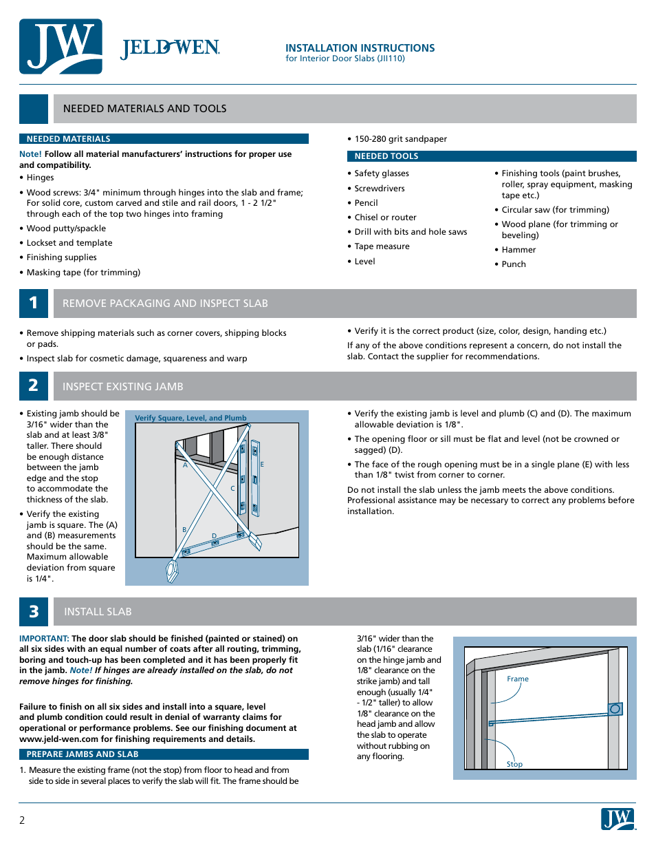 JELD-WEN JII110 Interior Door Slabs User Manual | Page 2 / 4
