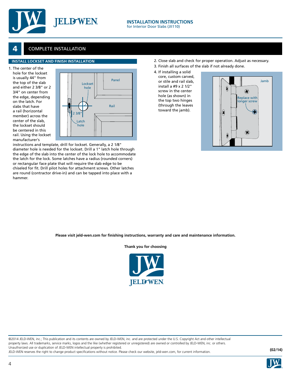 JELD-WEN JII110 Interior Door Slabs User Manual | Page 4 / 4