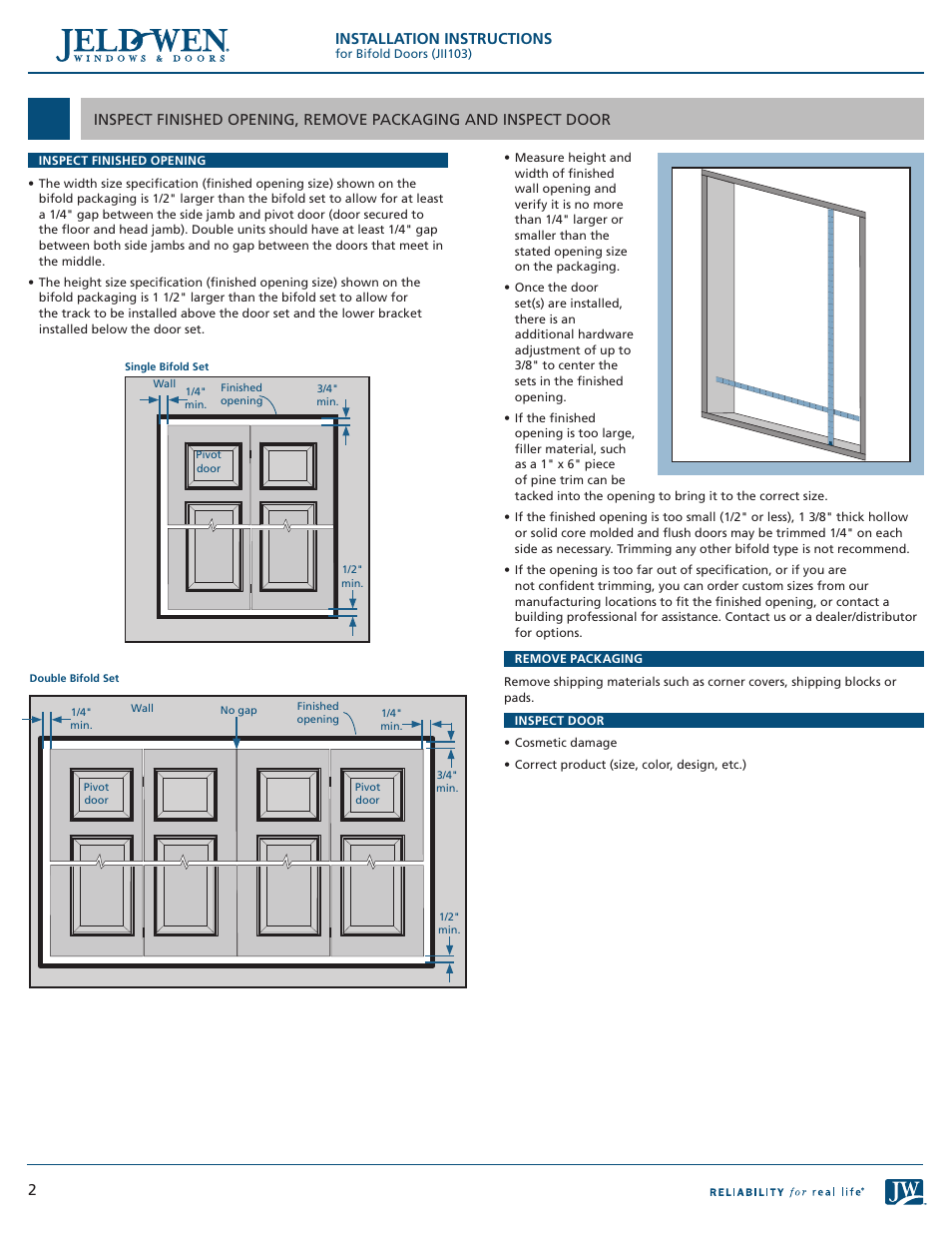 Installation instructions | JELD-WEN JII103 Bifold Doors User Manual | Page 2 / 9