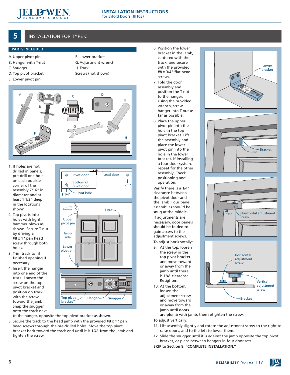 Installation instructions, 6installation for type c | JELD-WEN JII103 Bifold Doors User Manual | Page 6 / 9