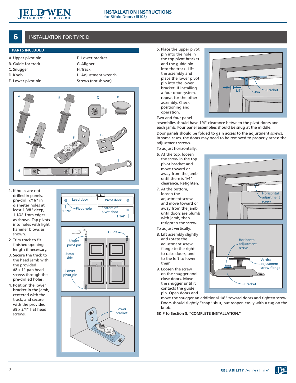 Installation instructions, 7installation for type d | JELD-WEN JII103 Bifold Doors User Manual | Page 7 / 9
