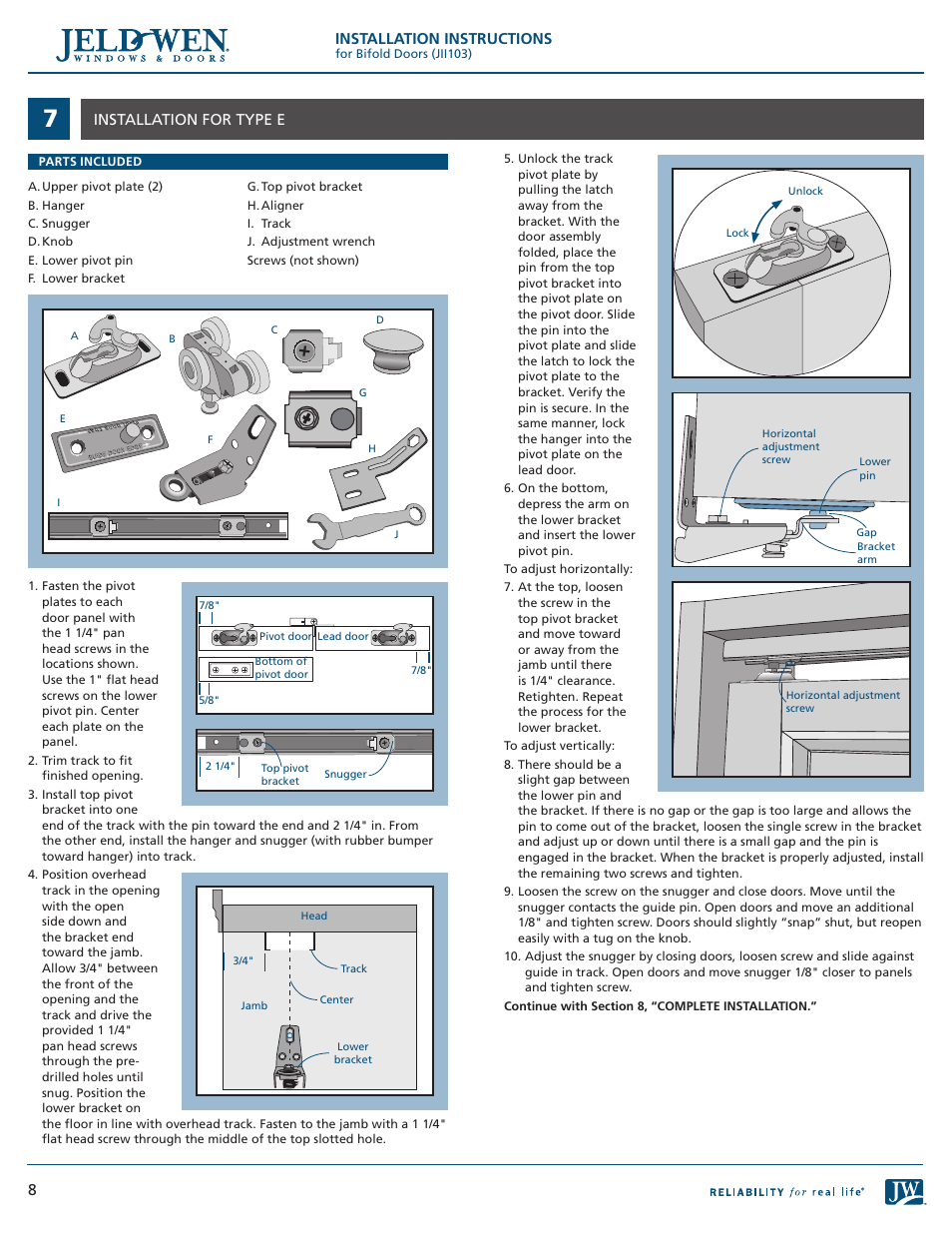 Installation instructions, 8installation for type e | JELD-WEN JII103 Bifold Doors User Manual | Page 8 / 9