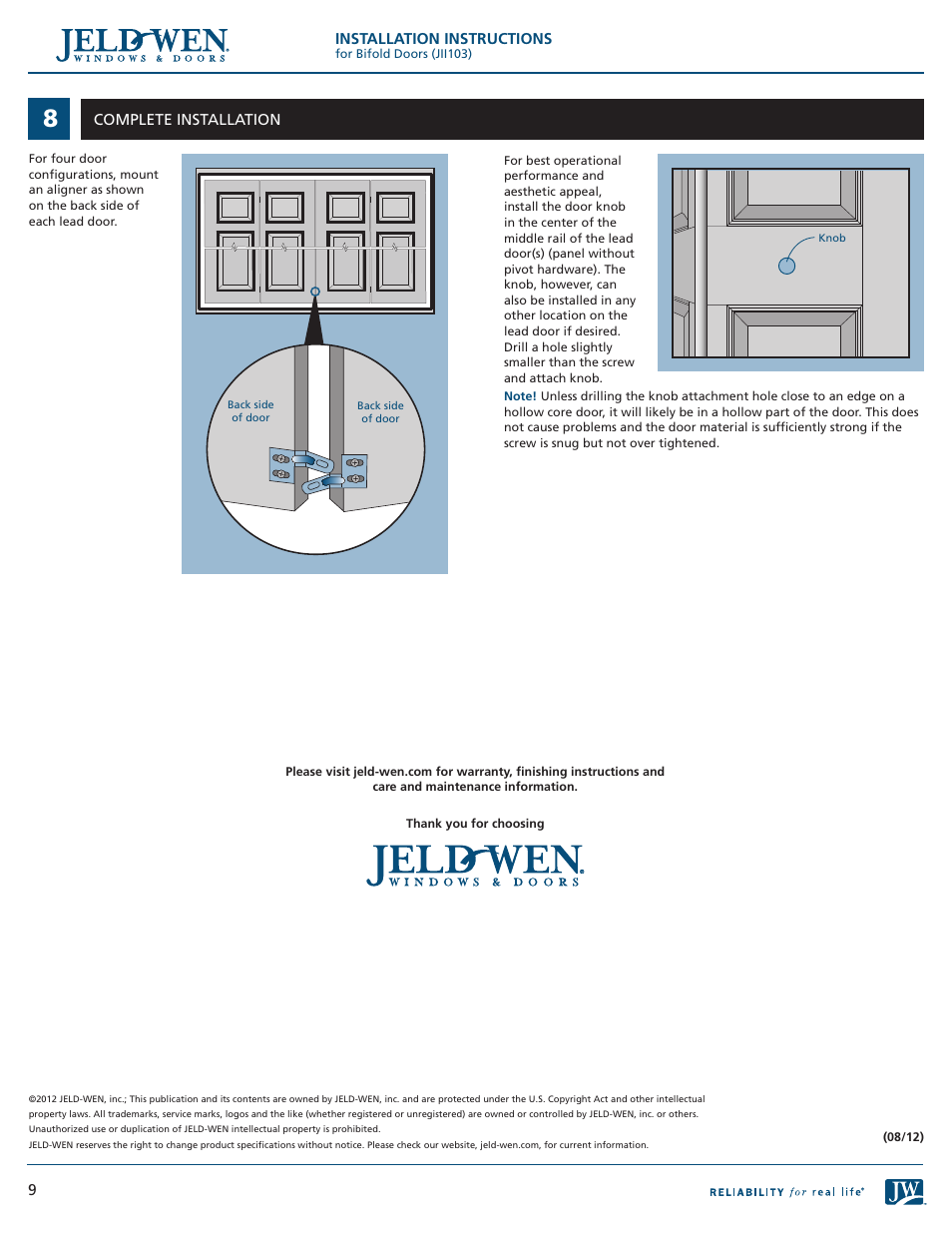 JELD-WEN JII103 Bifold Doors User Manual | Page 9 / 9