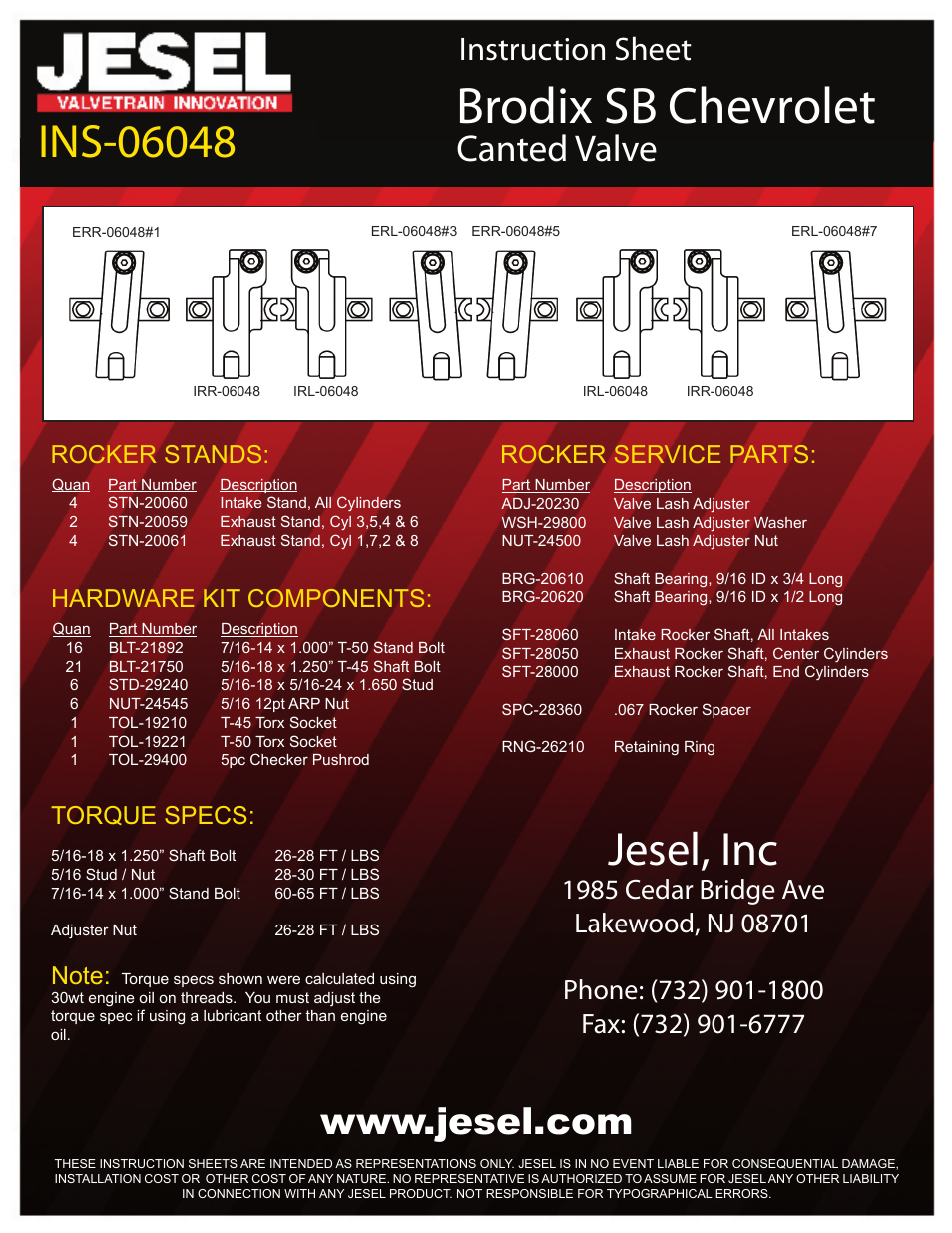 Jesel INS-06048 Brodix SB Chevy Canted Valve User Manual | 2 pages