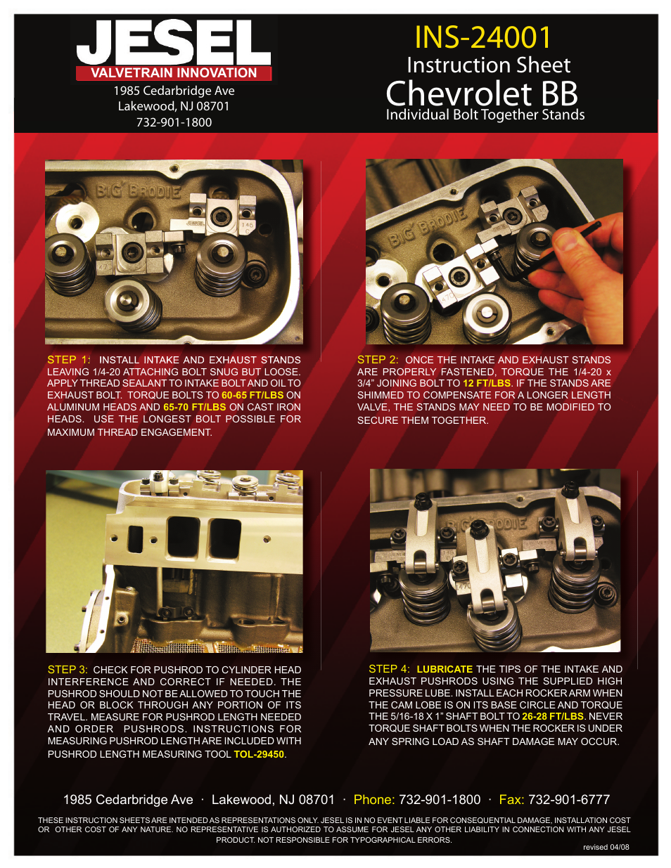 Jesel INS-24001 Chevy BB Individual Bolt Together Stands User Manual | 2 pages