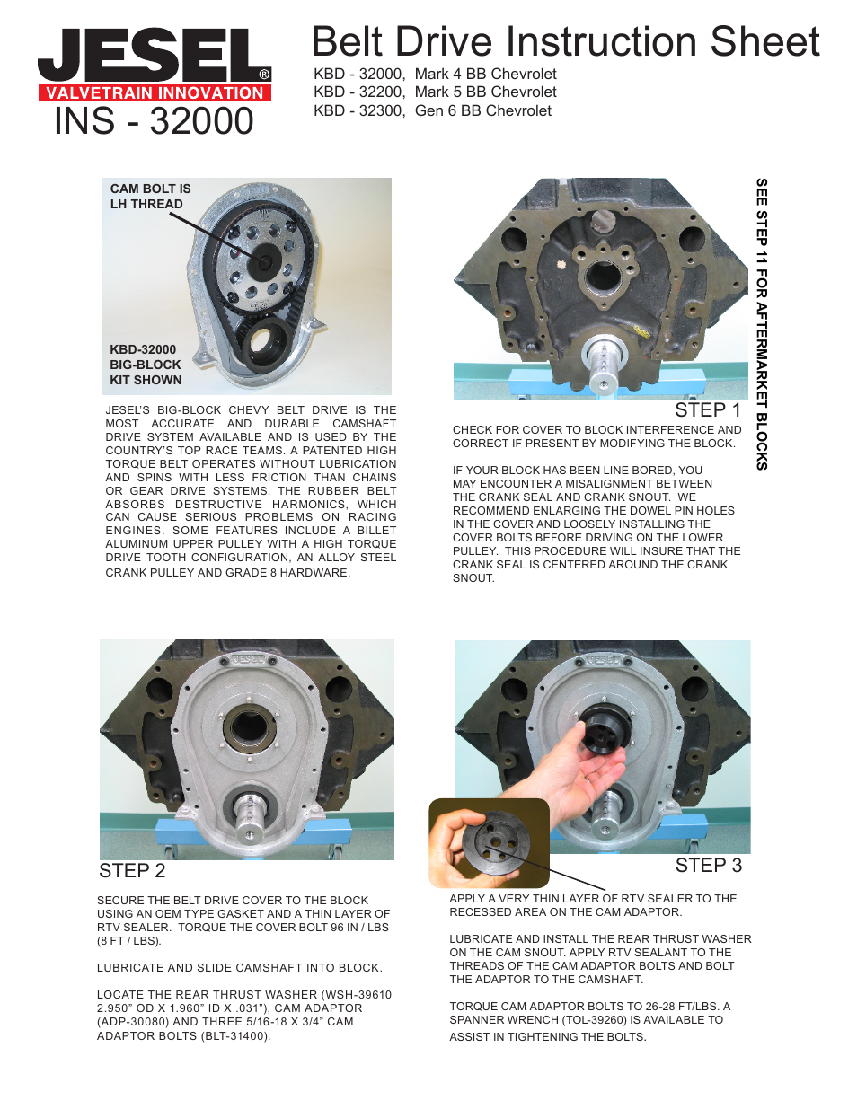 Jesel INS-32000 Mark 4/5, Gen 6 BB Chevy User Manual | 4 pages