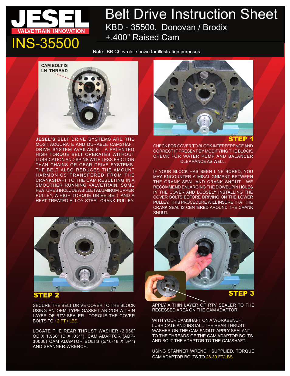 Jesel INS-35500 Donovan / Brodix +.400 Raised Cam User Manual | 4 pages