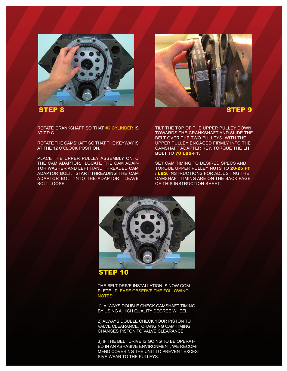 Step 8, Step 9, Step 10 | Jesel INS-35500 Donovan / Brodix +.400 Raised Cam User Manual | Page 3 / 4