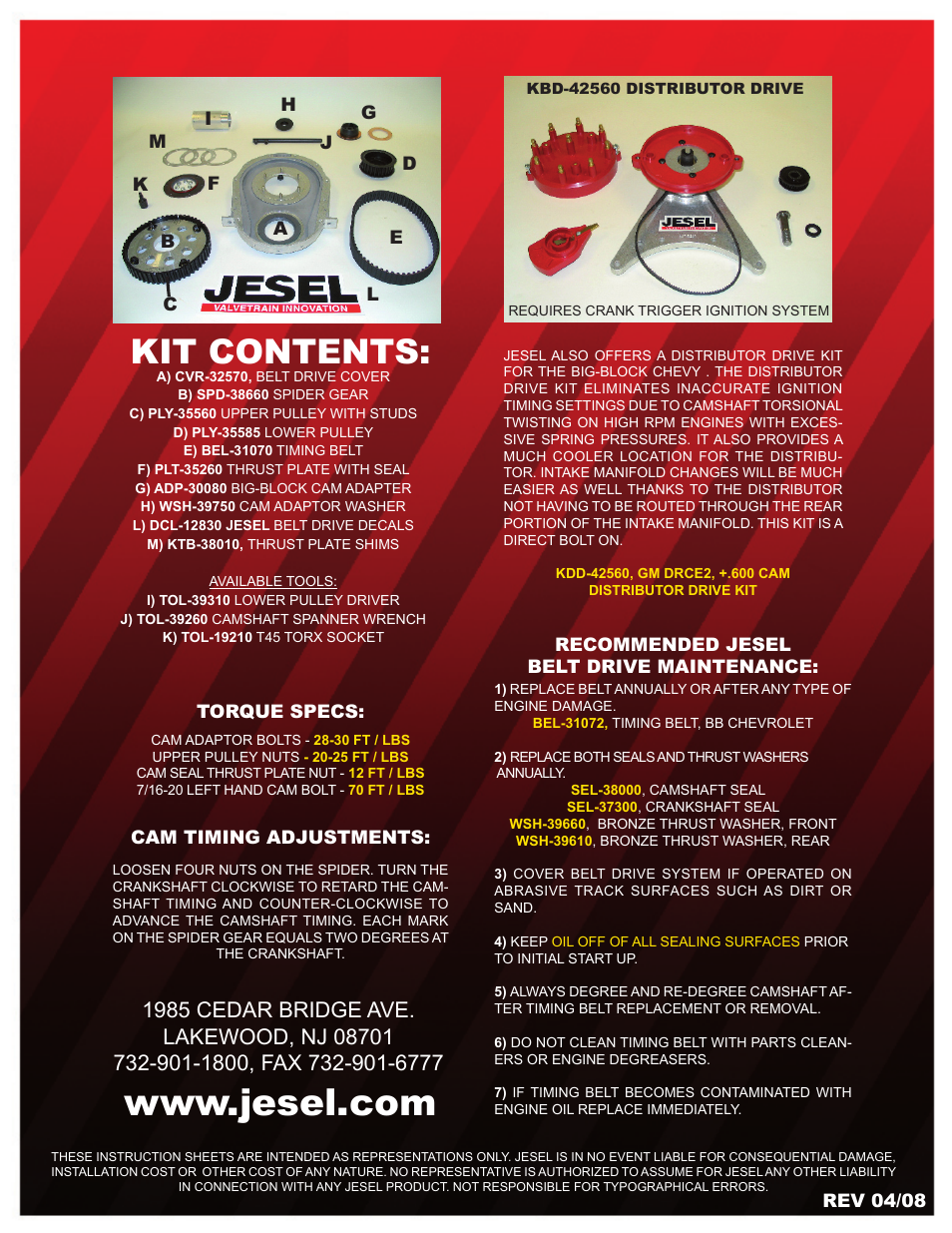Kit contents | Jesel INS-36000 GM DRCE 2 / Brodix +.600 Raised Cam User Manual | Page 4 / 4