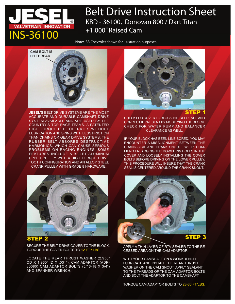 Jesel INS-36100 Donovan 800 / Dart Titan +1.000 Raised Cam User Manual | 4 pages