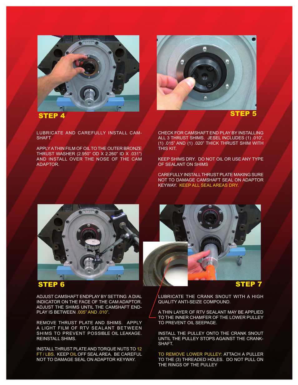 Step 4, Step 5, Step 6 | Step 7 | Jesel INS-36100 Donovan 800 / Dart Titan +1.000 Raised Cam User Manual | Page 2 / 4