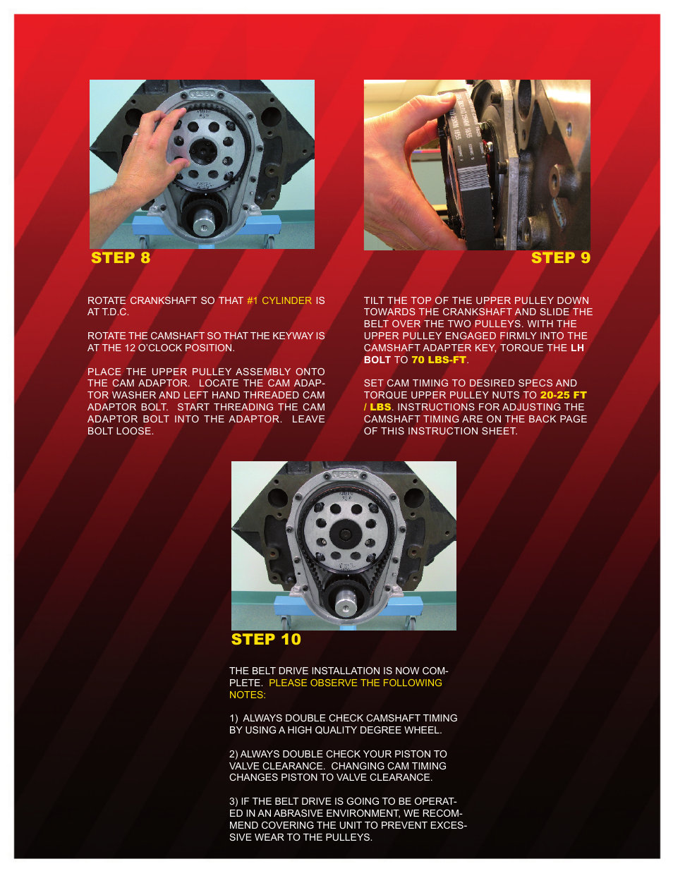 Step 8, Step 9, Step 10 | Jesel INS-36100 Donovan 800 / Dart Titan +1.000 Raised Cam User Manual | Page 3 / 4