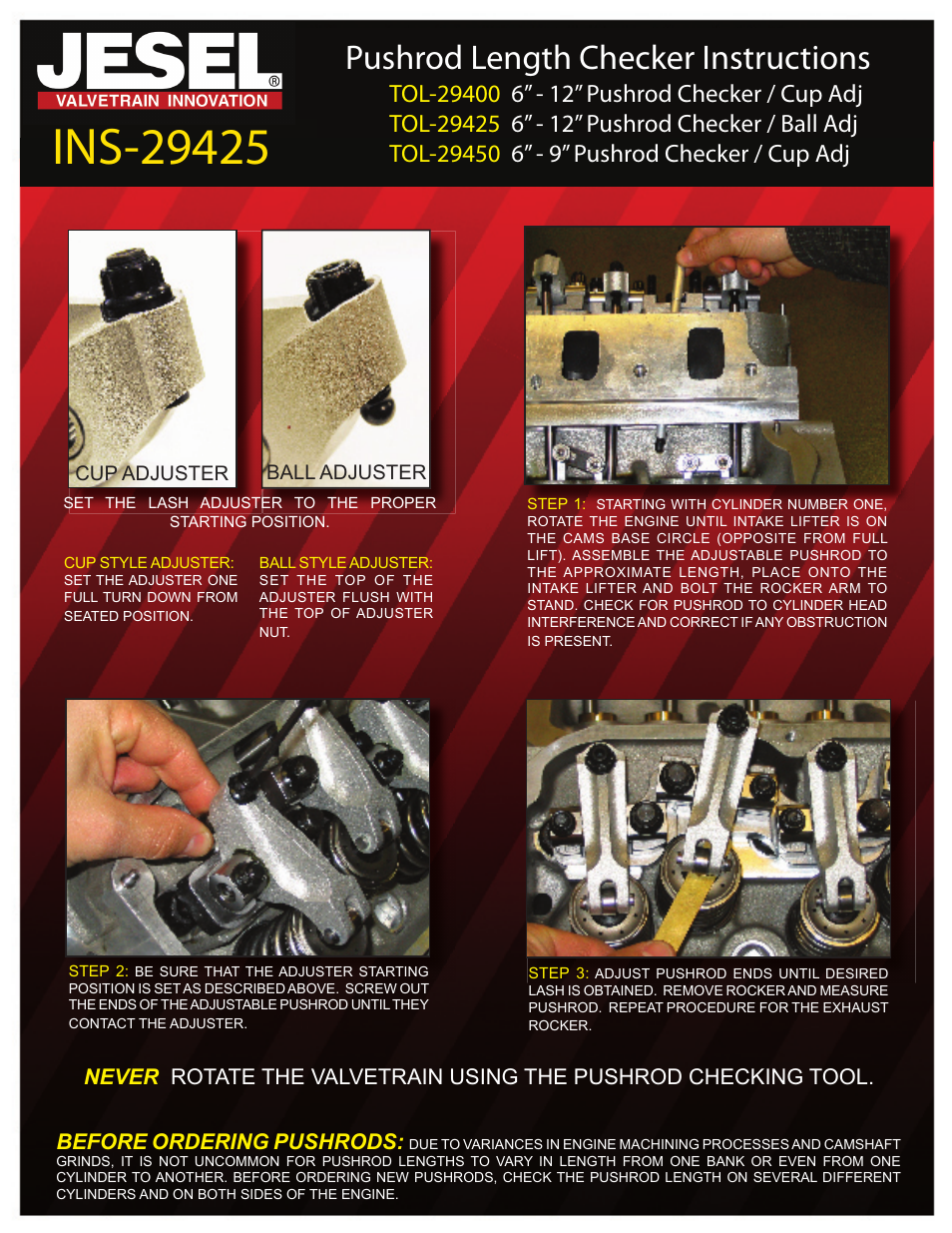 Jesel INS-29425 Pushrod Length Checker User Manual | 2 pages