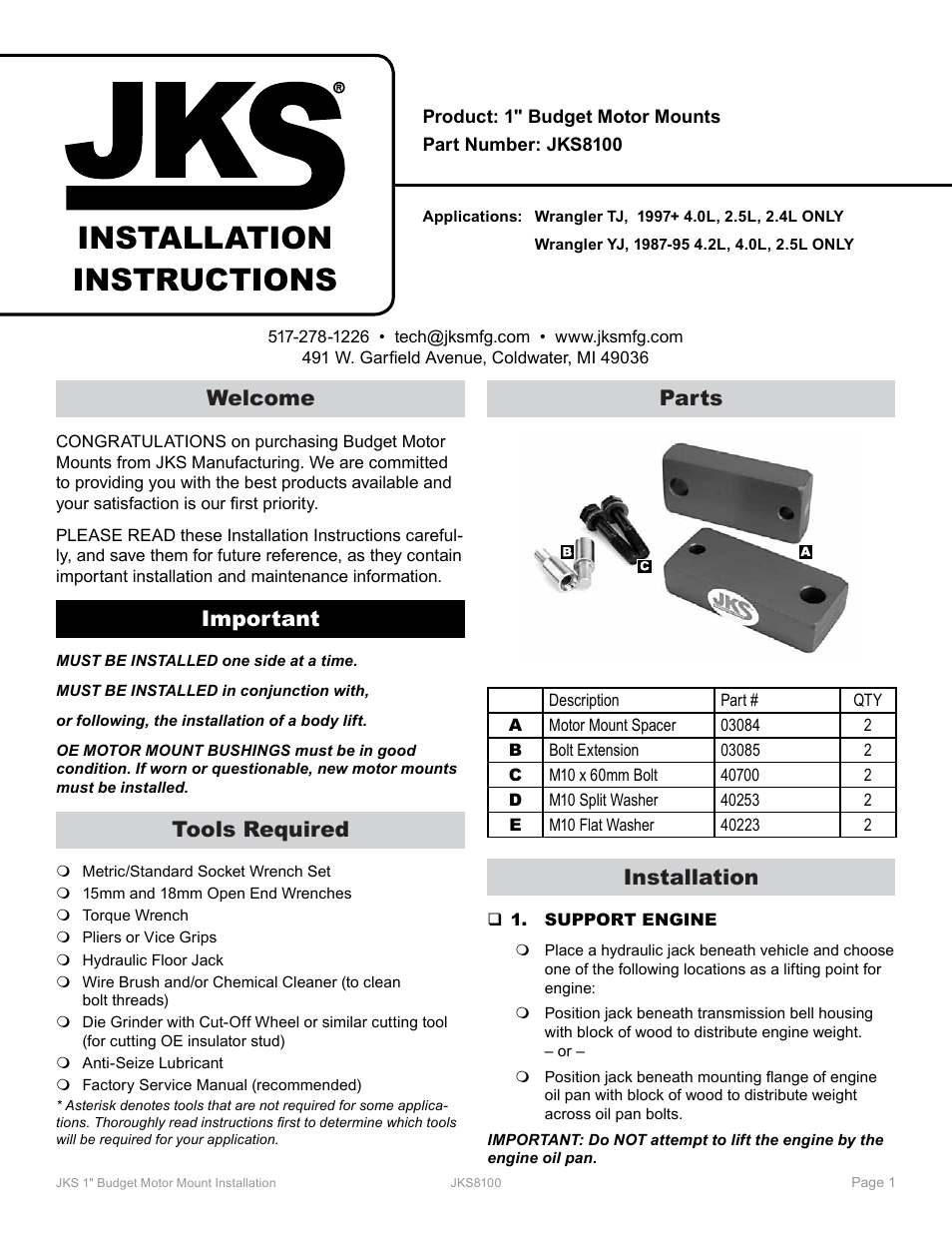 JKS 8100 User Manual | 3 pages