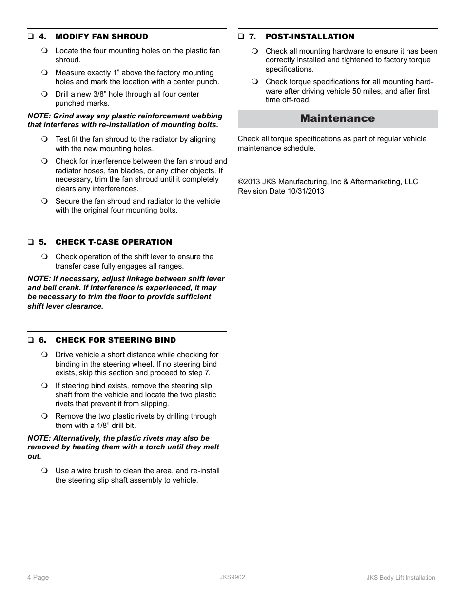 Maintenance | JKS 9902 User Manual | Page 4 / 4