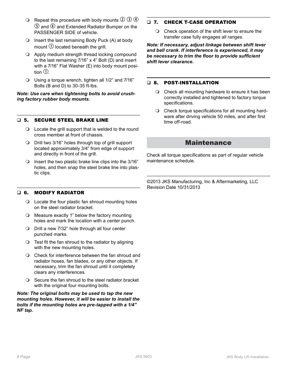 Maintenance | JKS 9903 User Manual | Page 4 / 4