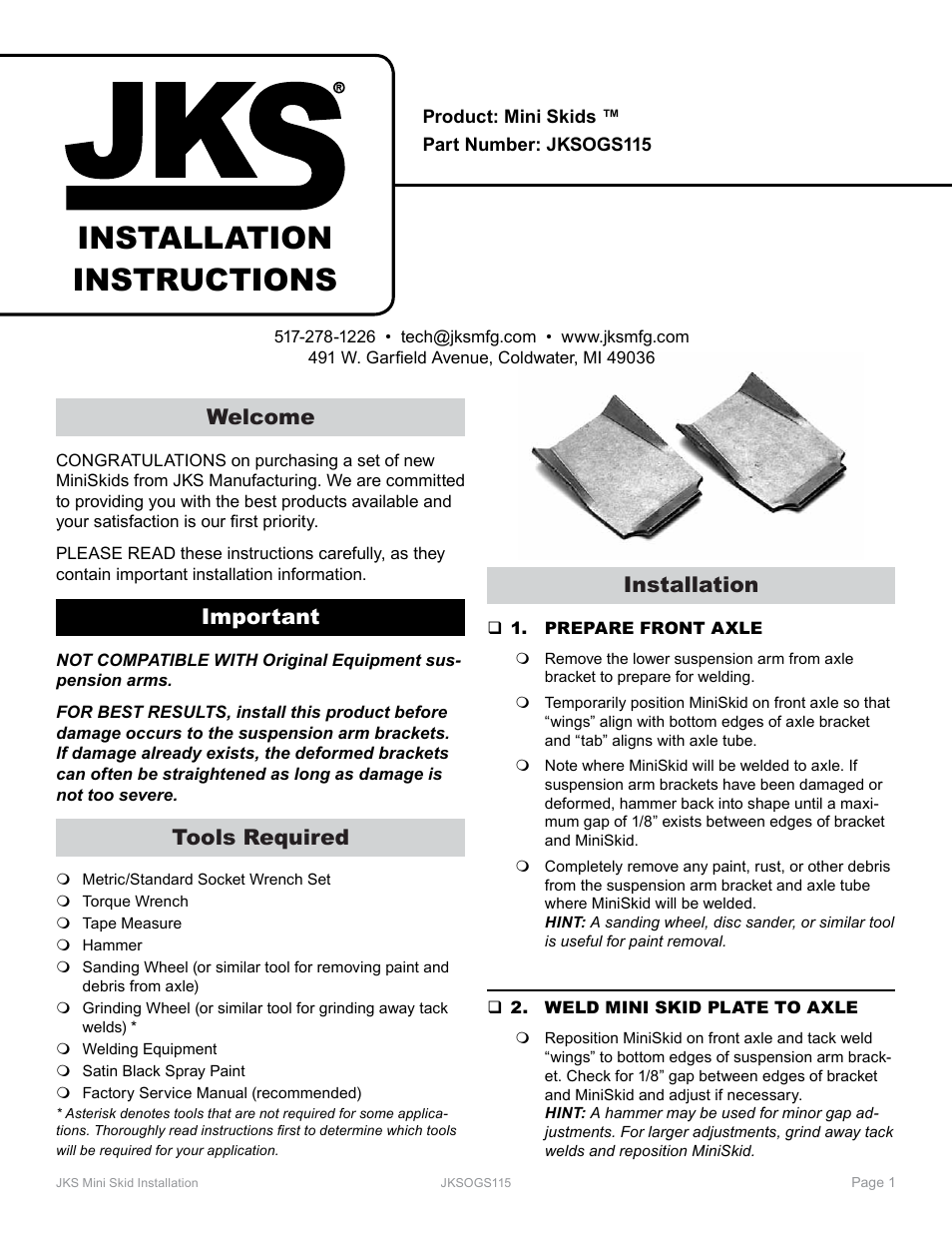 JKS OGS115 User Manual | 2 pages