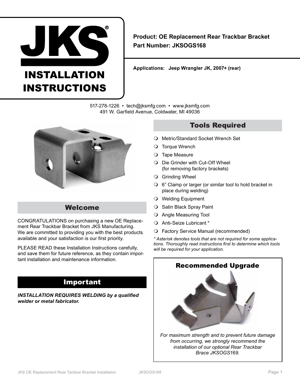 JKS OGS168 User Manual | 3 pages