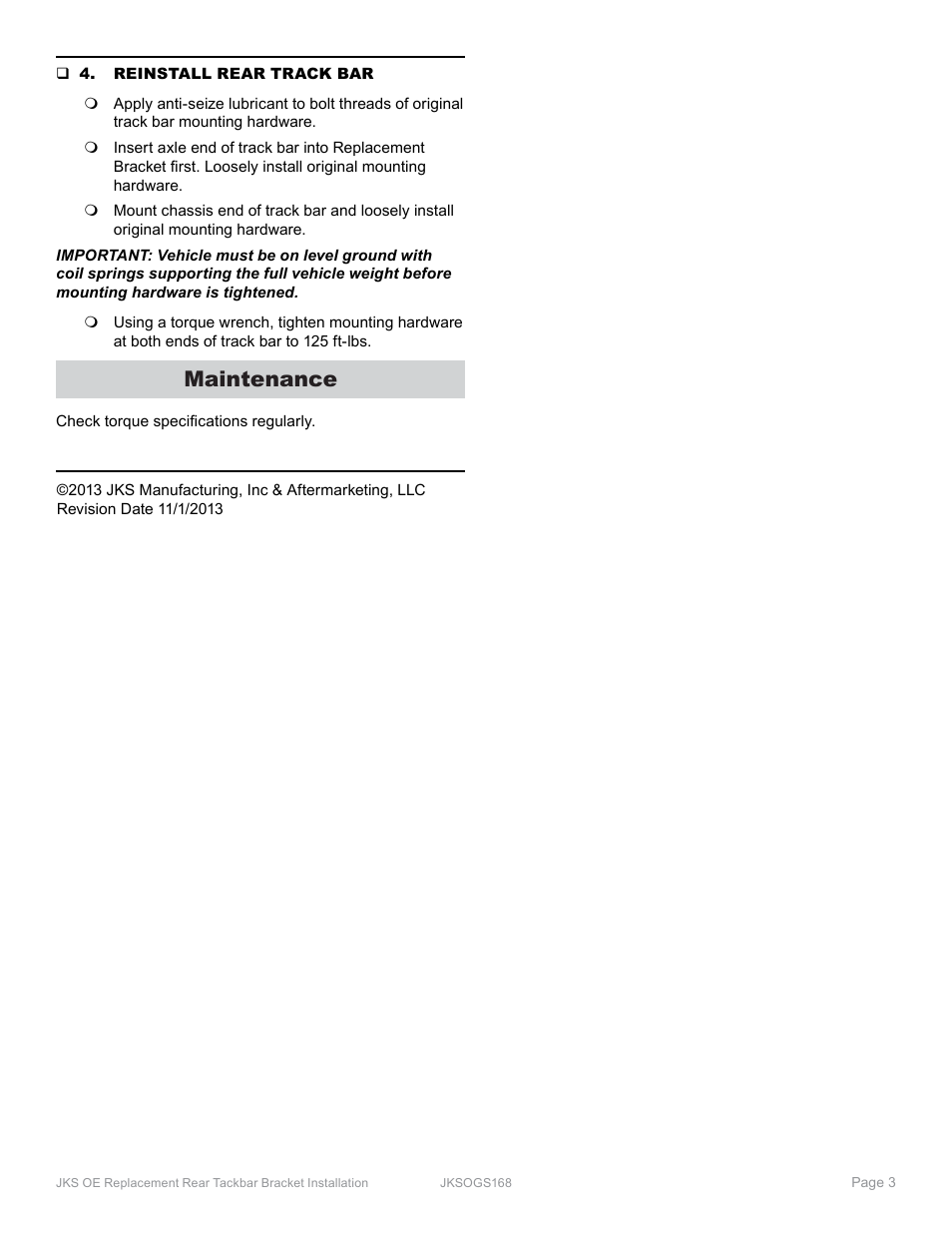 Maintenance | JKS OGS168 User Manual | Page 3 / 3