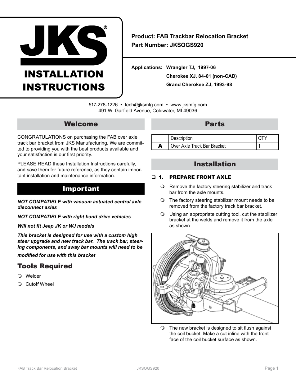 JKS OGS920 User Manual | 2 pages