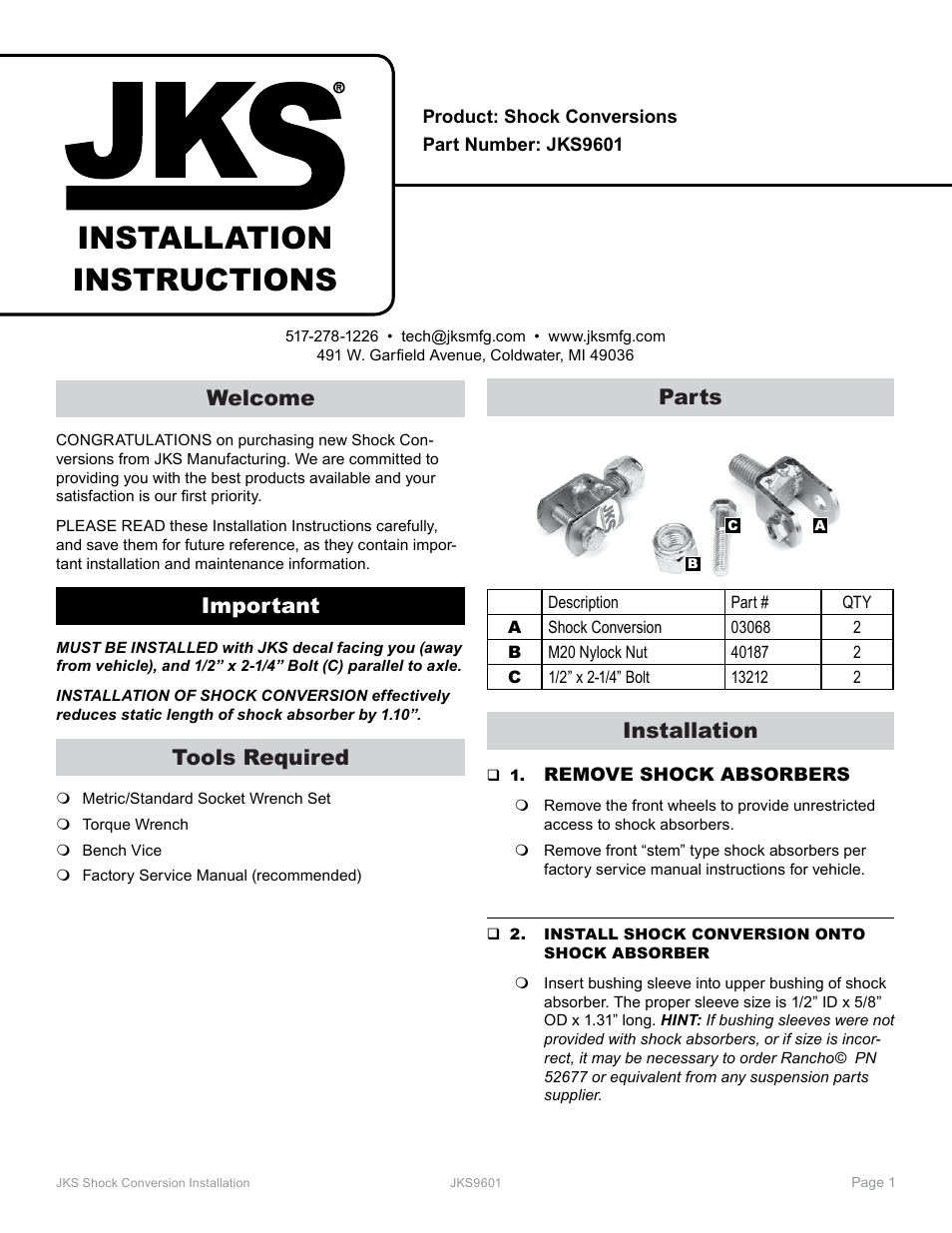 JKS 9601 User Manual | 2 pages