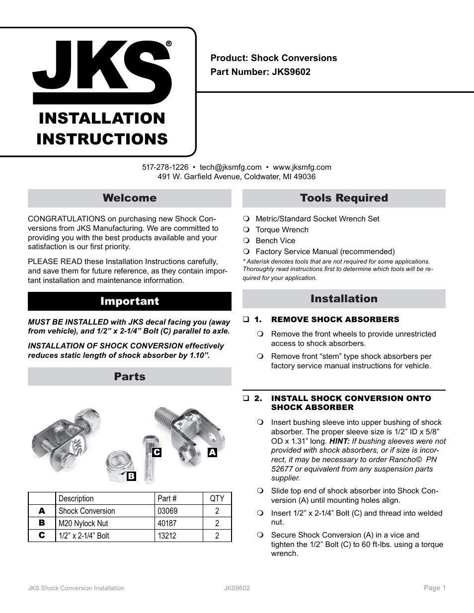 JKS 9602 User Manual | 2 pages